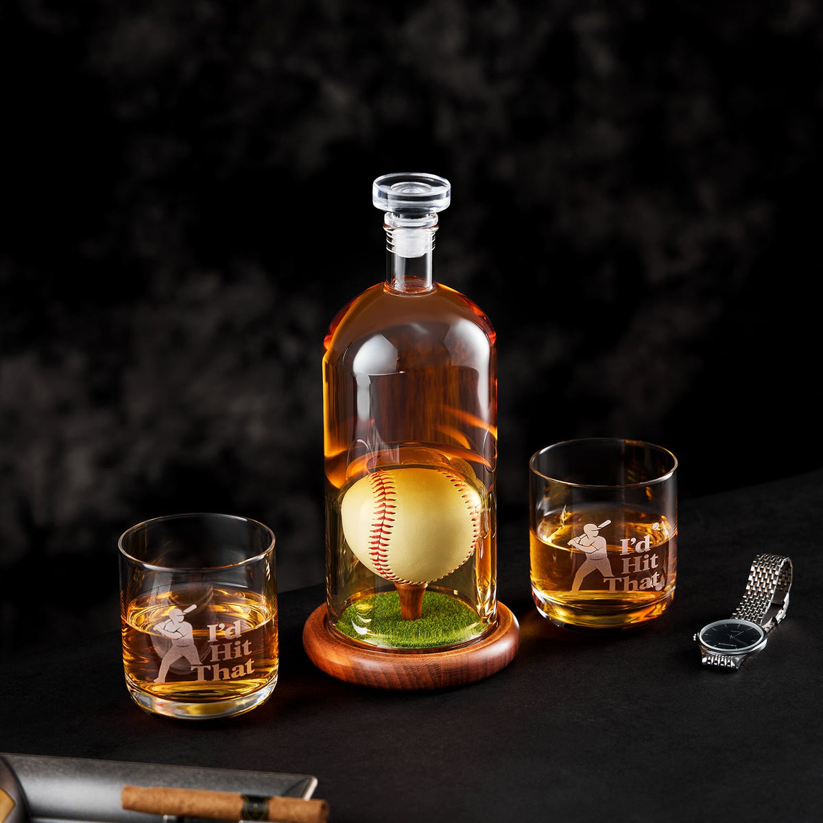 Baseball Whiskey Decanter Set with 3D Baseball Design