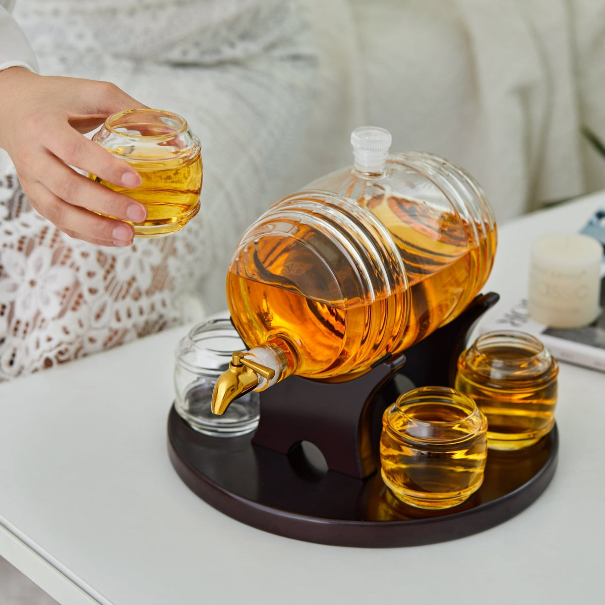 Barrel Whiskey Decanter Set with Barrel Glasses