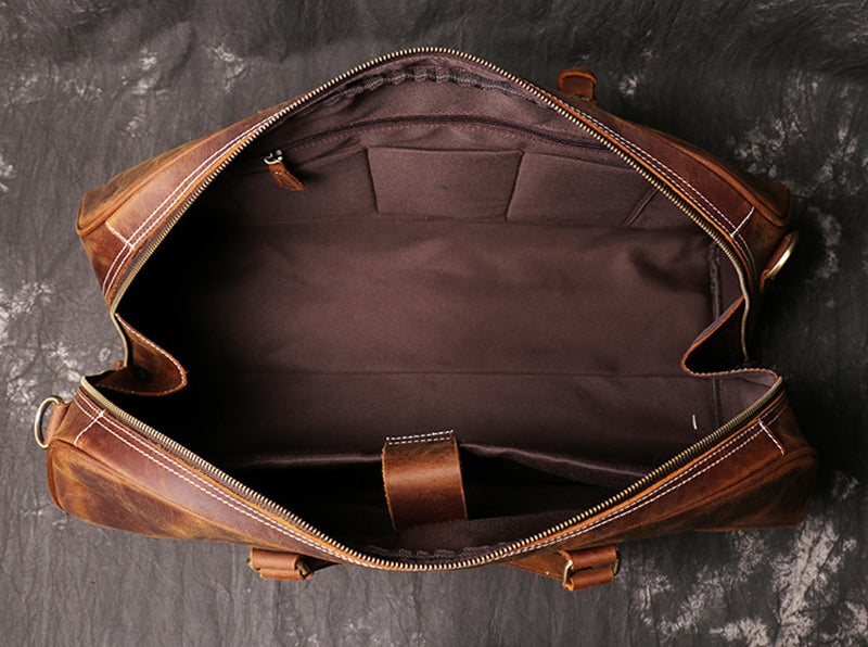 Full Grain Leather Duffle Bag Men's Vintage Weekender Carry-On Travel Bag
