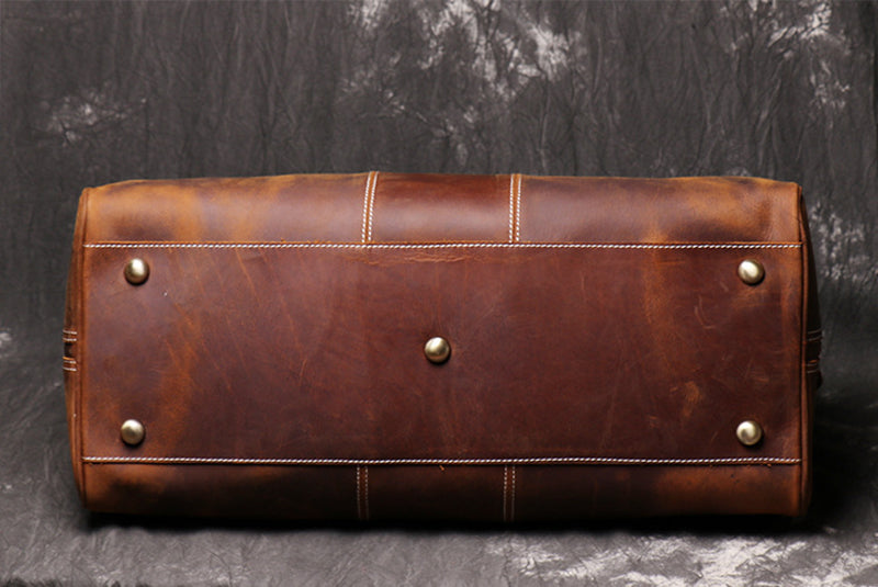 Full Grain Leather Duffle Bag Men's Vintage Weekender Carry-On Travel Bag