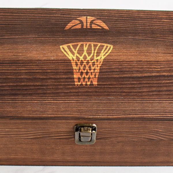 Custom Engraved Basketball Net - Personalized Whiskey Decanter Set In Wood Gift Box