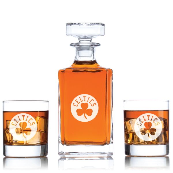 Personalized Shamrock Celtics Silhouette Decanter Set - Liquor Decanter Set - Basketball Theme Decanter - Gifts For Him - Man Cave Gifts