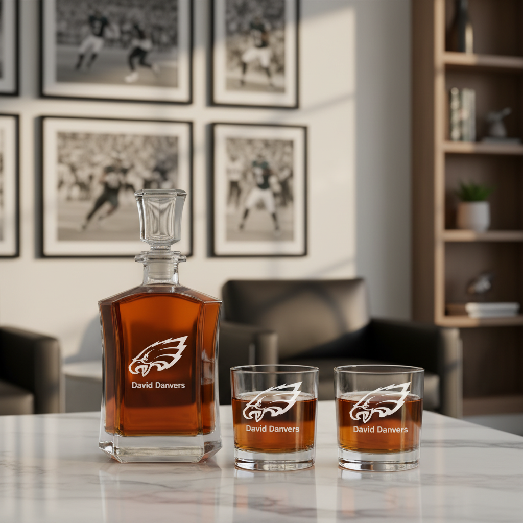 Philadelphia Eagles Decanter Gift Set - Football Fanatic Gift Ideas - Crown Classic Personalized Whiskey Decanter Set