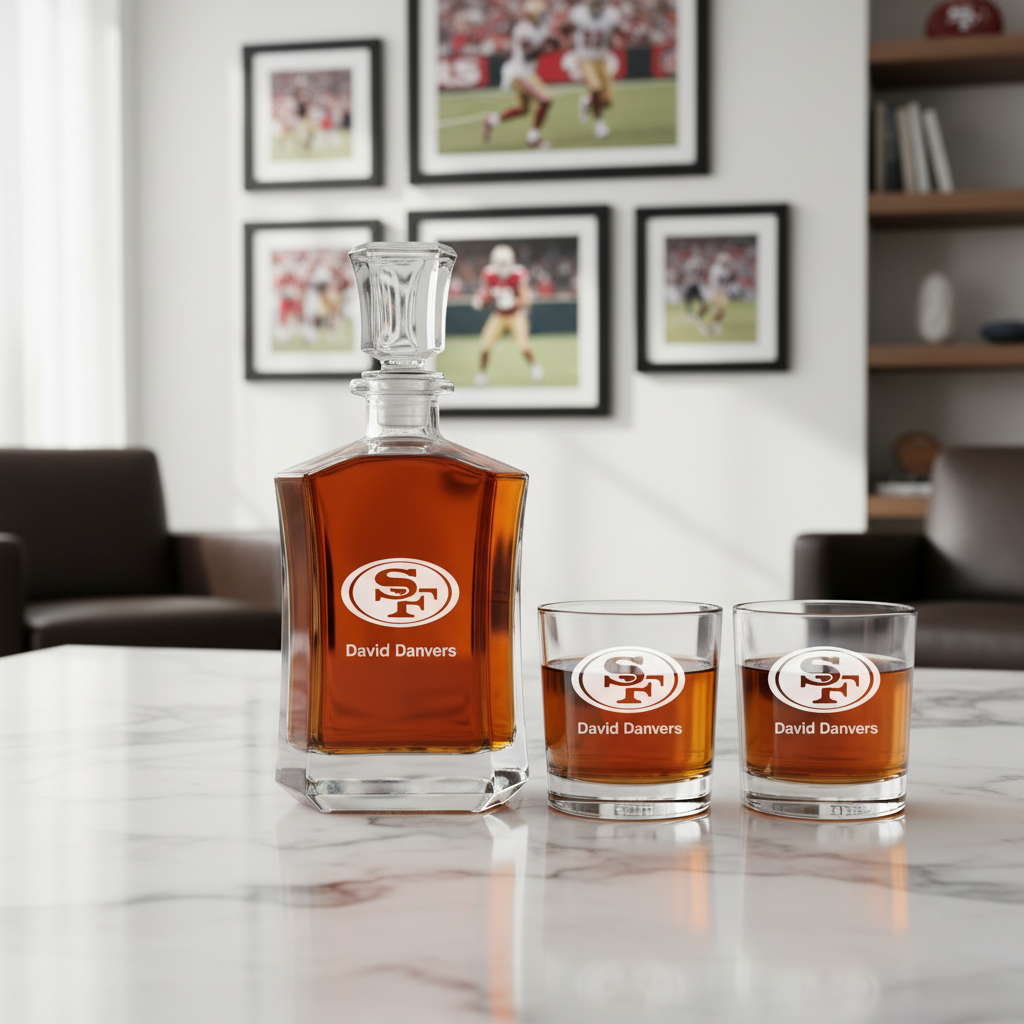 San Francisco 49ers Decanter Gift Set - Football Fanatic Gift Ideas - Crown Classic Personalized Whiskey Decanter Set