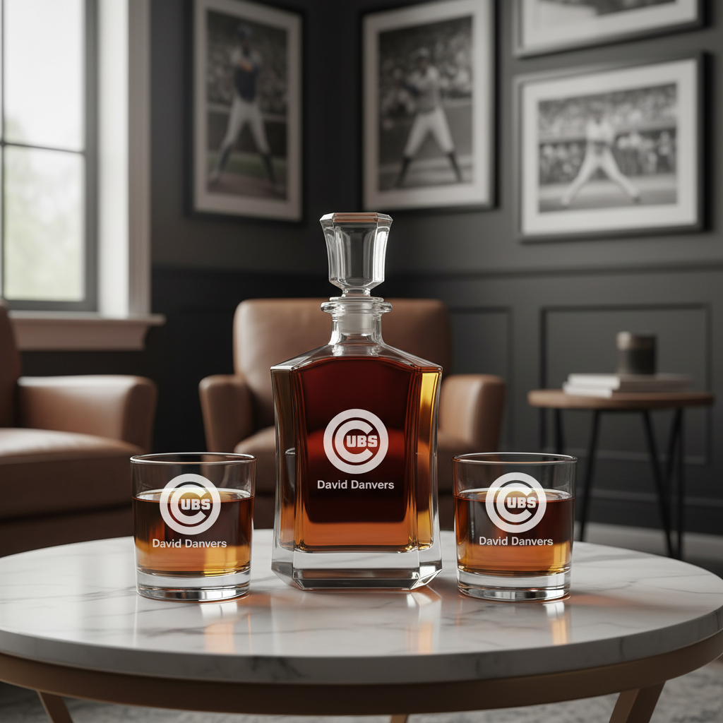 Chicago Cubs Decanter Gift Set - Football Fanatic Gift Ideas - Crown Classic Personalized Whiskey Decanter Set