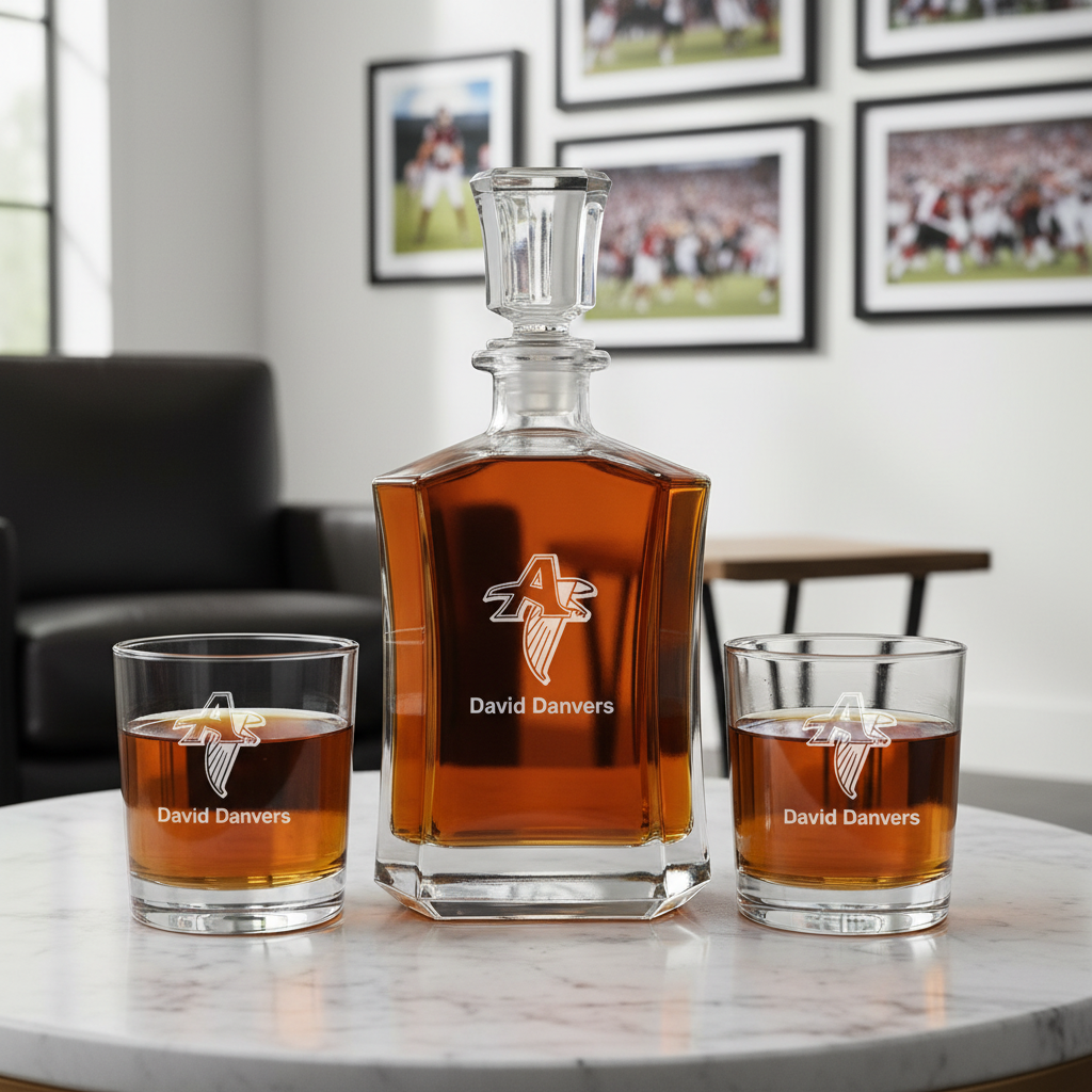 ATL Falcons Decanter Gift Set - Football Fanatic Gift Ideas - Crown Classic Personalized Whiskey Decanter Set