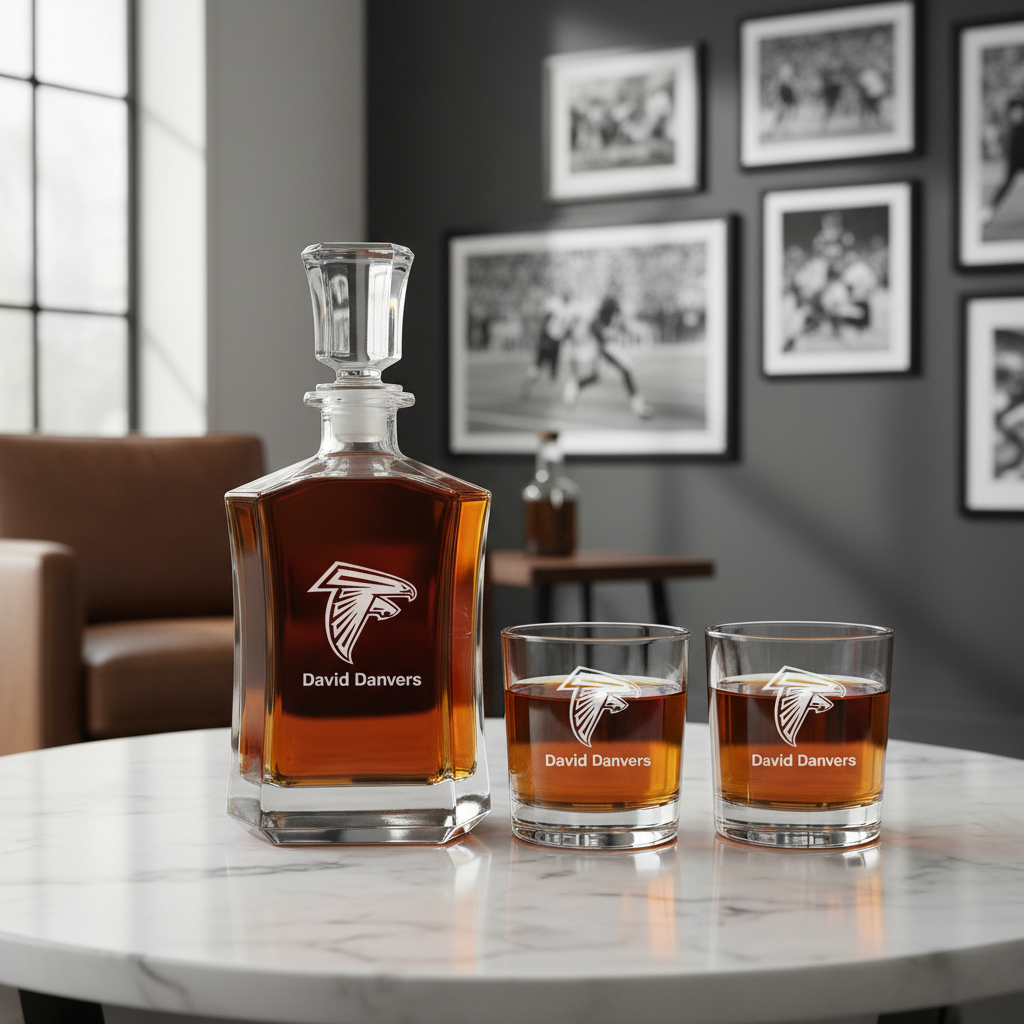 Atlanta Falcons Decanter Gift Set - Football Fanatic Gift Ideas - Crown Classic Personalized Whiskey Decanter Set