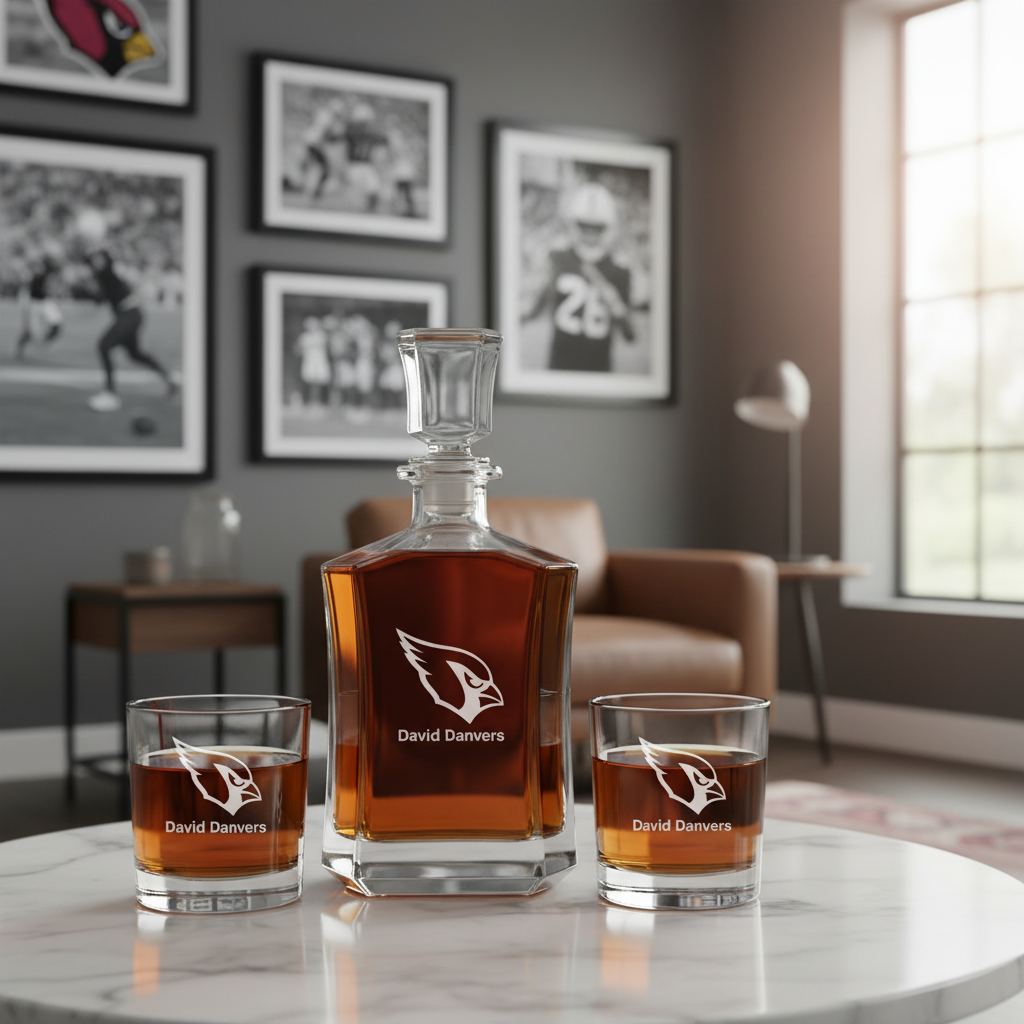 Arizona Cardinals Decanter Gift Set - Football Fanatic Gift Ideas - Crown Classic Personalized Whiskey Decanter Set