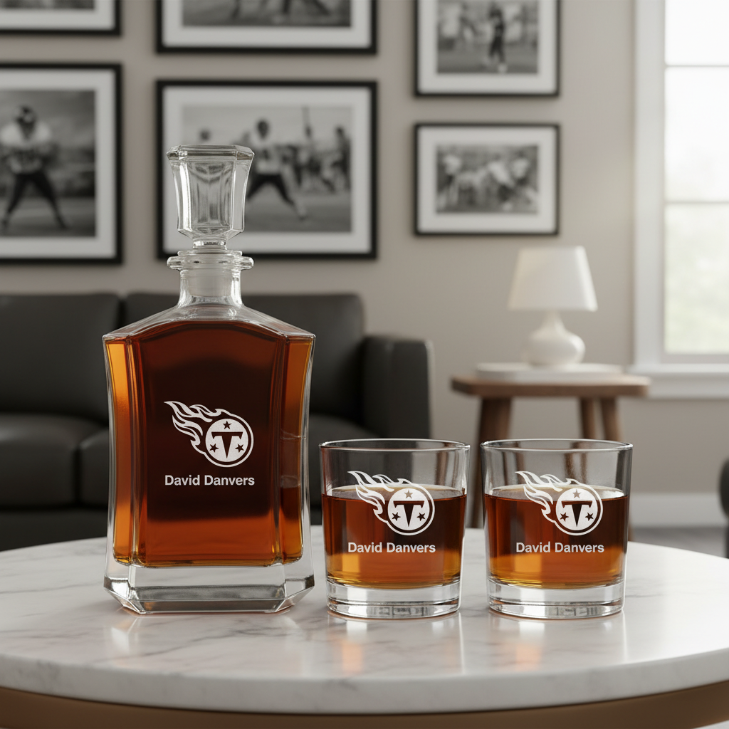 Tennessee Titans Decanter Gift Set - Football Fanatic Gift Ideas - Crown Classic Personalized Whiskey Decanter Set