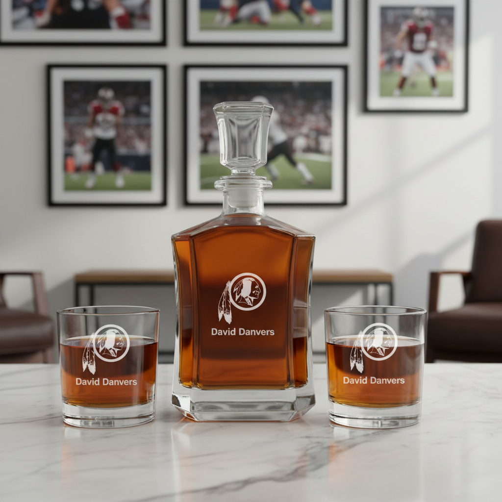 Washington Decanter Gift Set - Football Fanatic Gift Ideas - Crown Classic Personalized Whiskey Decanter Set
