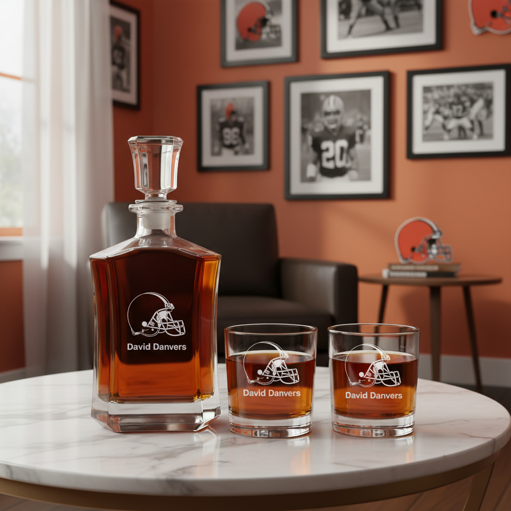 Cleveland Browns Helmet Decanter Gift Set - Football Fanatic Gift Ideas - Crown Classic Personalized Whiskey Decanter Set