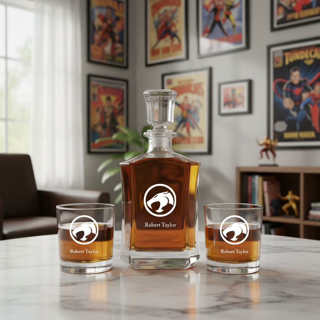 Personalized ThunderCats - Custom Decanter Set - Personalized Crown Decanter Set with Whiskey Glasses
