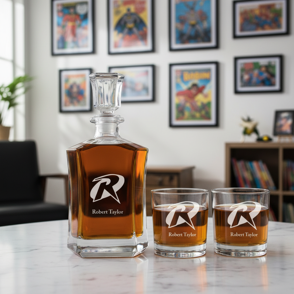 Personalized Robin - Custom Decanter Set - Personalized Crown Decanter Set with Whiskey Glasses
