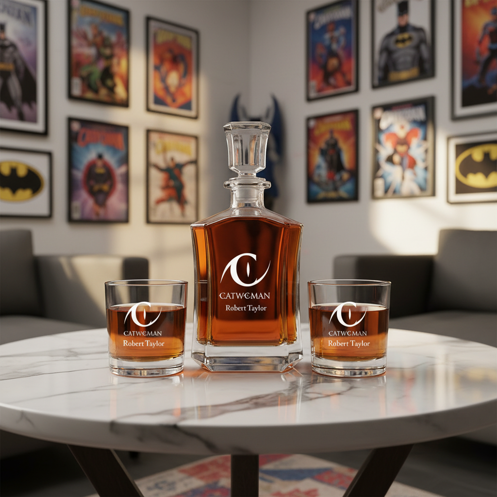 Cat Woman Custom Crown Decanter Set - Gifts For Him - Personalized Liquor Decanter Set
