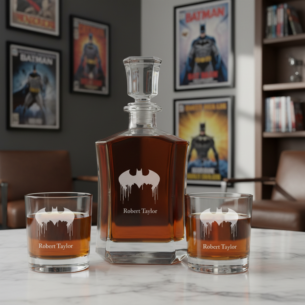 Batman Blood Dripping Custom Crown Decanter Set - Gifts For Him - Personalized Liquor Decanter Set