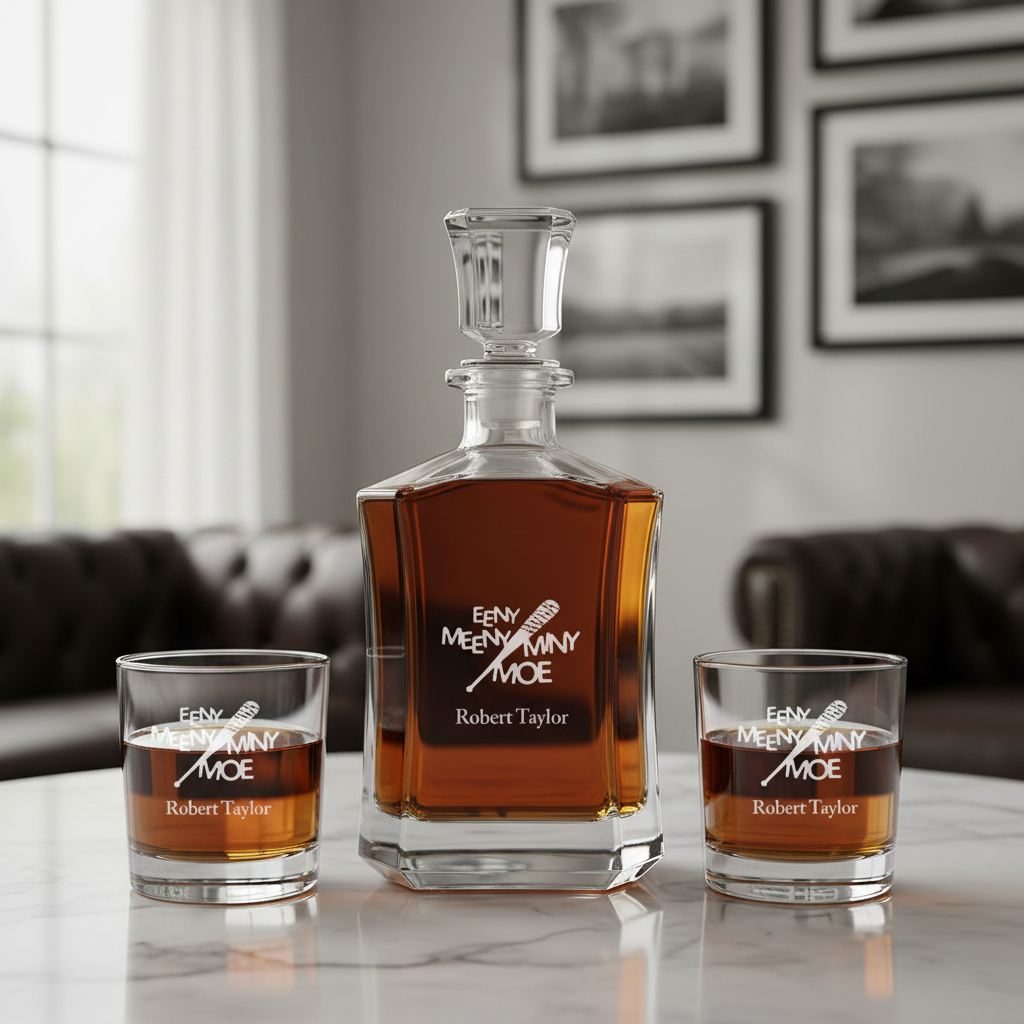 Eeny Meeny Miny Moe Lucille Negan - Custom Decanter Set - Personalized Crown Decanter Set with Whiskey Glasses