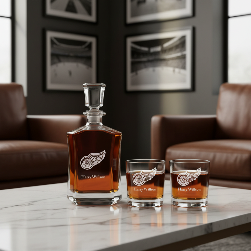 Personalized Hockey Detroit Red Wings - Custom Crown Decanter Set - Hockey Fanatic Gift Ideas