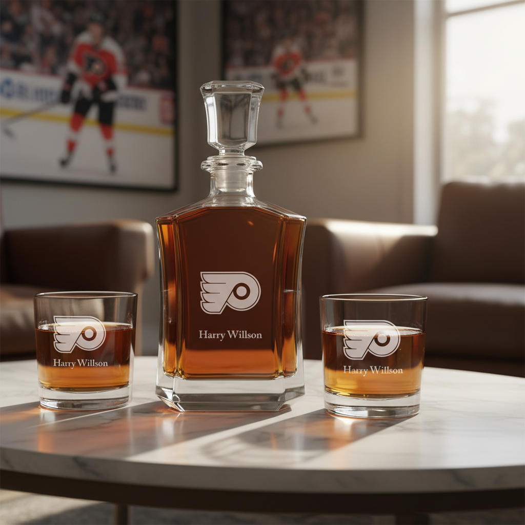 Personalized Hockey Philadelphia Flyers - Custom Crown Decanter Set - Hockey Fanatic Gift Ideas