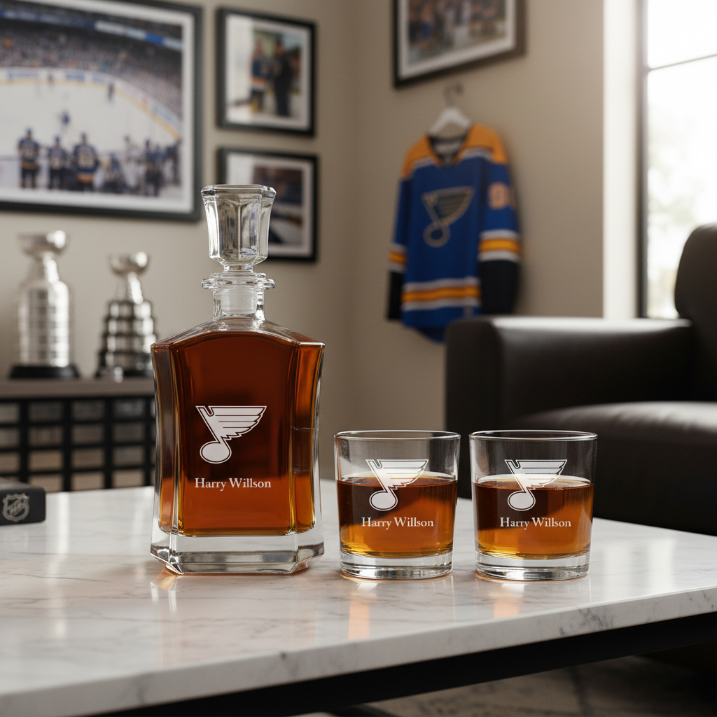 Personalized Hockey St. Louis Blues - Custom Crown Decanter Set - Hockey Fanatic Gift Ideas