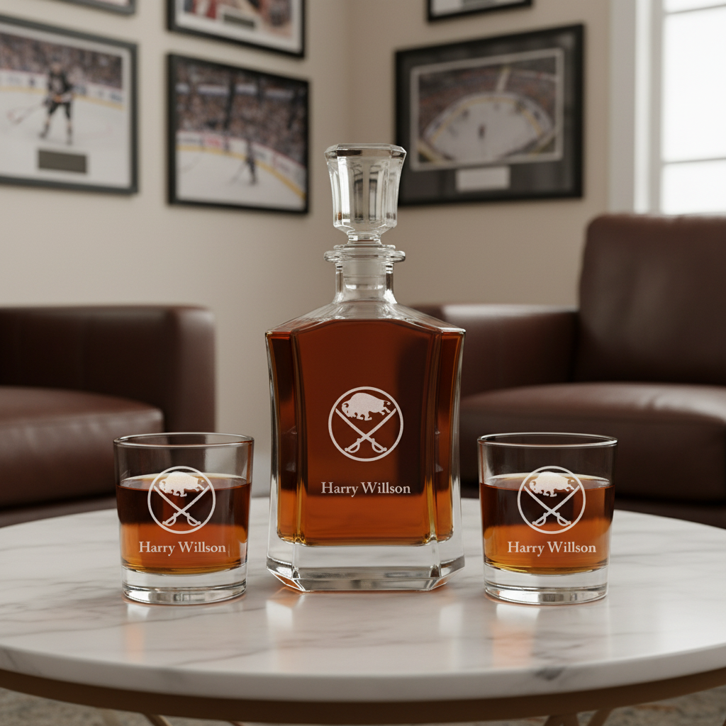 Personalized Hockey Buffalo Sabers - Custom Crown Decanter Set - Hockey Fanatic Gift Ideas