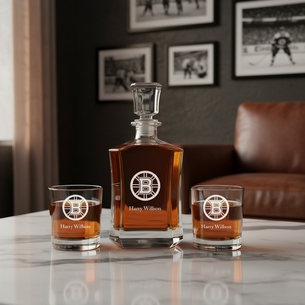 Personalized Hockey Boston Bruins - Custom Crown Decanter Set - Hockey Fanatic Gift Ideas