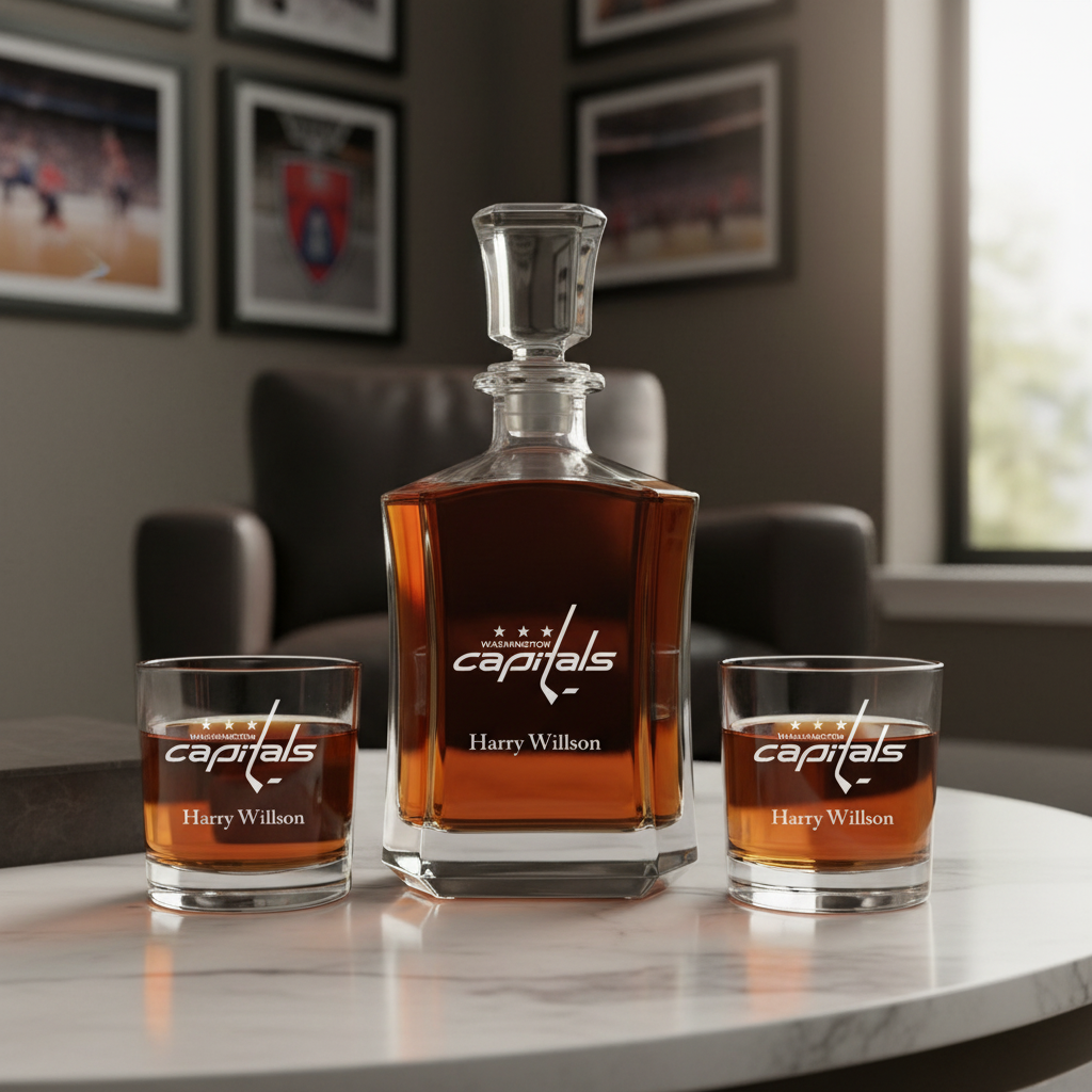 Personalized Hockey Washington Capitals - Custom Crown Decanter Set - Hockey Fanatic Gift Ideas