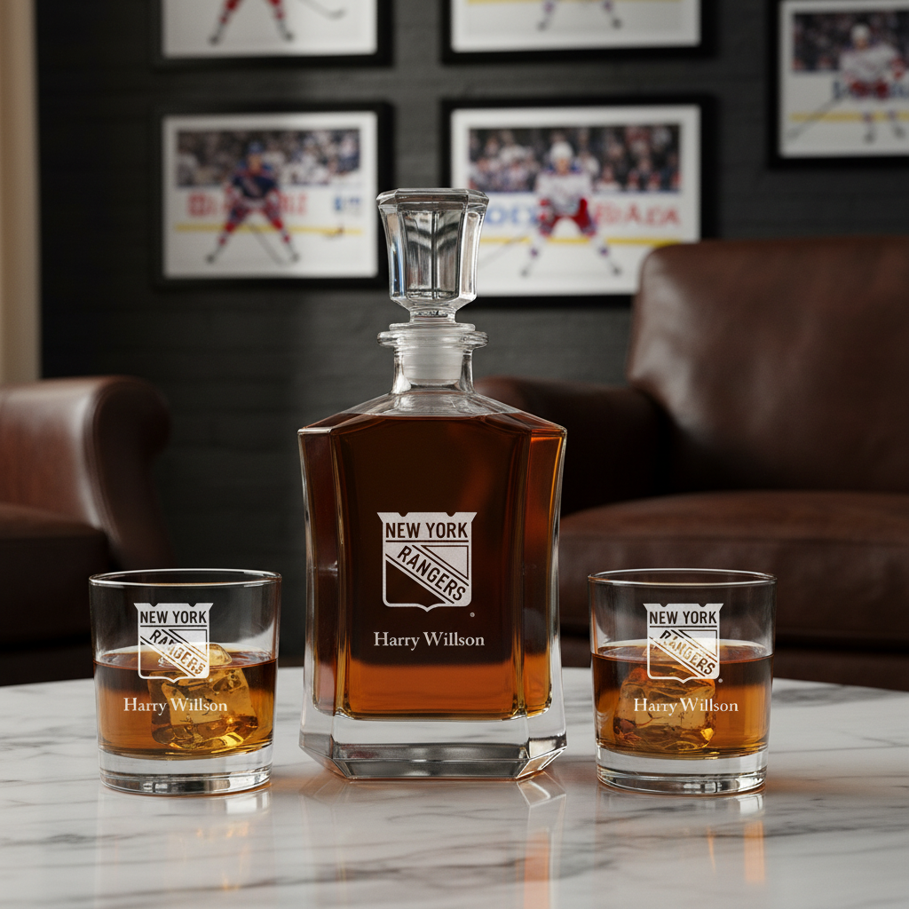 Personalized Hockey New York Rangers - Custom Crown Decanter Set - Hockey Fanatic Gift Ideas