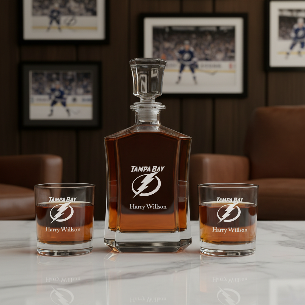 Personalized Hockey Tampa Bay Thunder - Custom Crown Decanter Set - Hockey Fanatic Gift Ideas