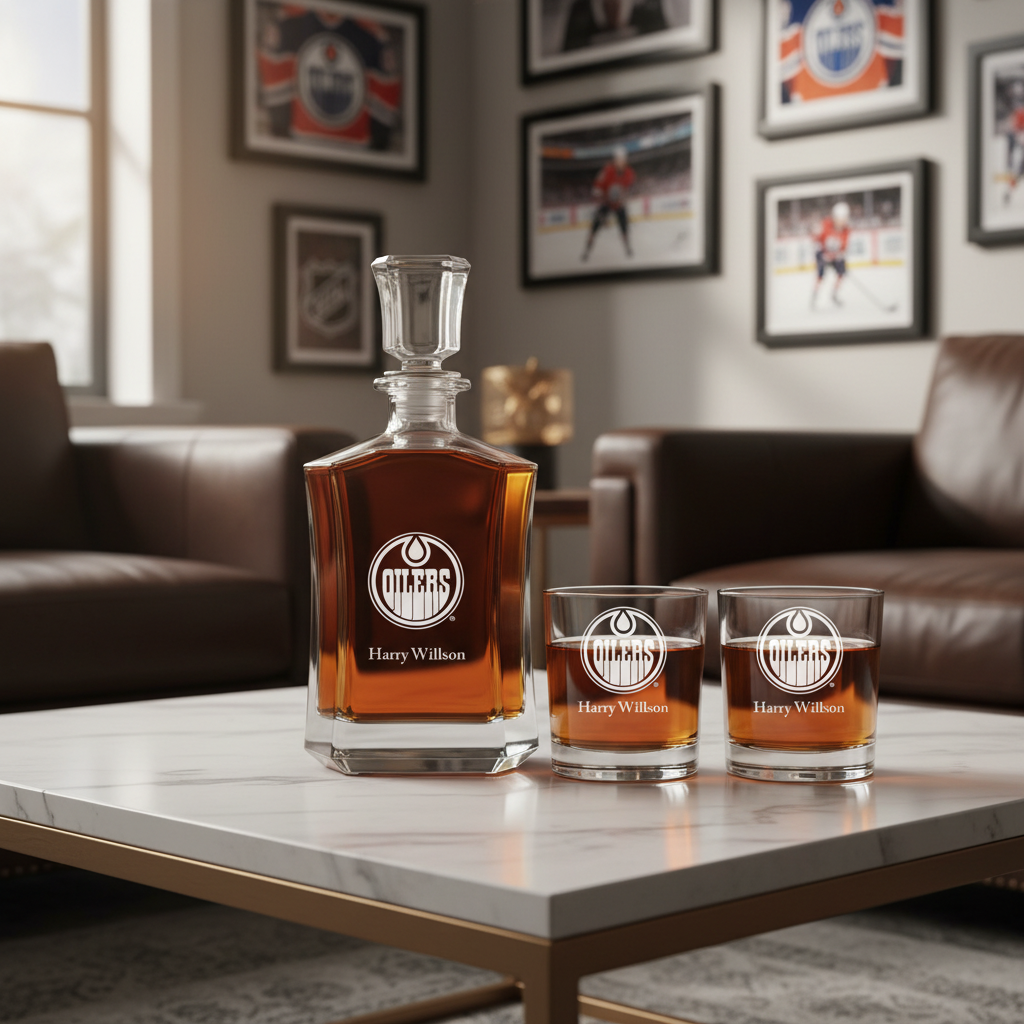 Personalized Hockey Edmonton Oilers - Custom Crown Decanter Set - Hockey Fanatic Gift Ideas