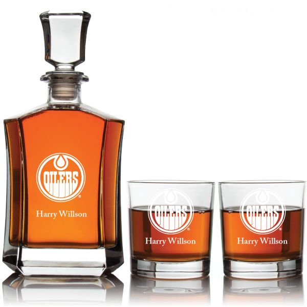 Personalized Hockey Edmonton Oilers - Custom Crown Decanter Set - Hockey Fanatic Gift Ideas