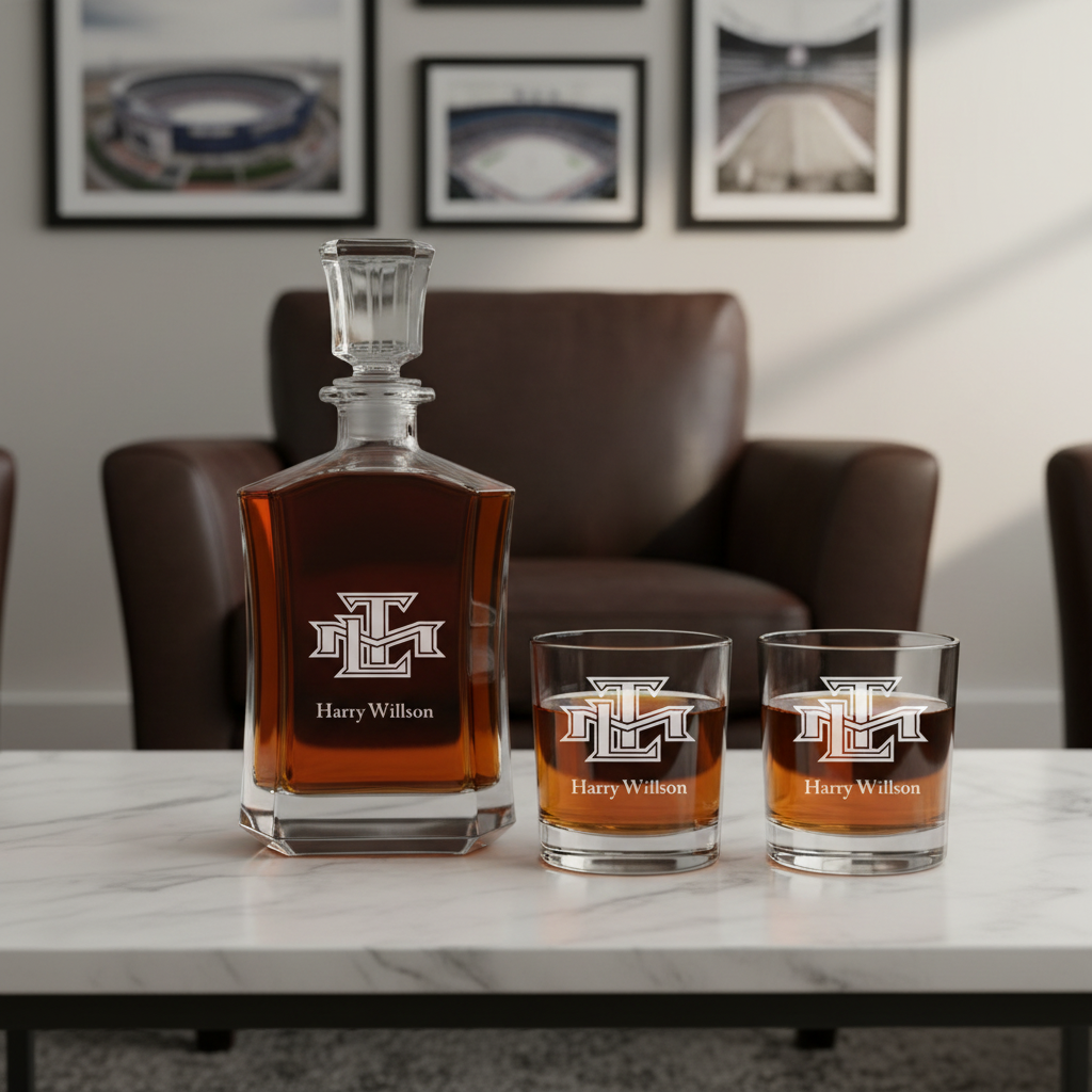 Personalized Hockey Toronto Maple Leafs Letter Emblem - Custom Crown Decanter Set - Hockey Fanatic Gift Ideas
