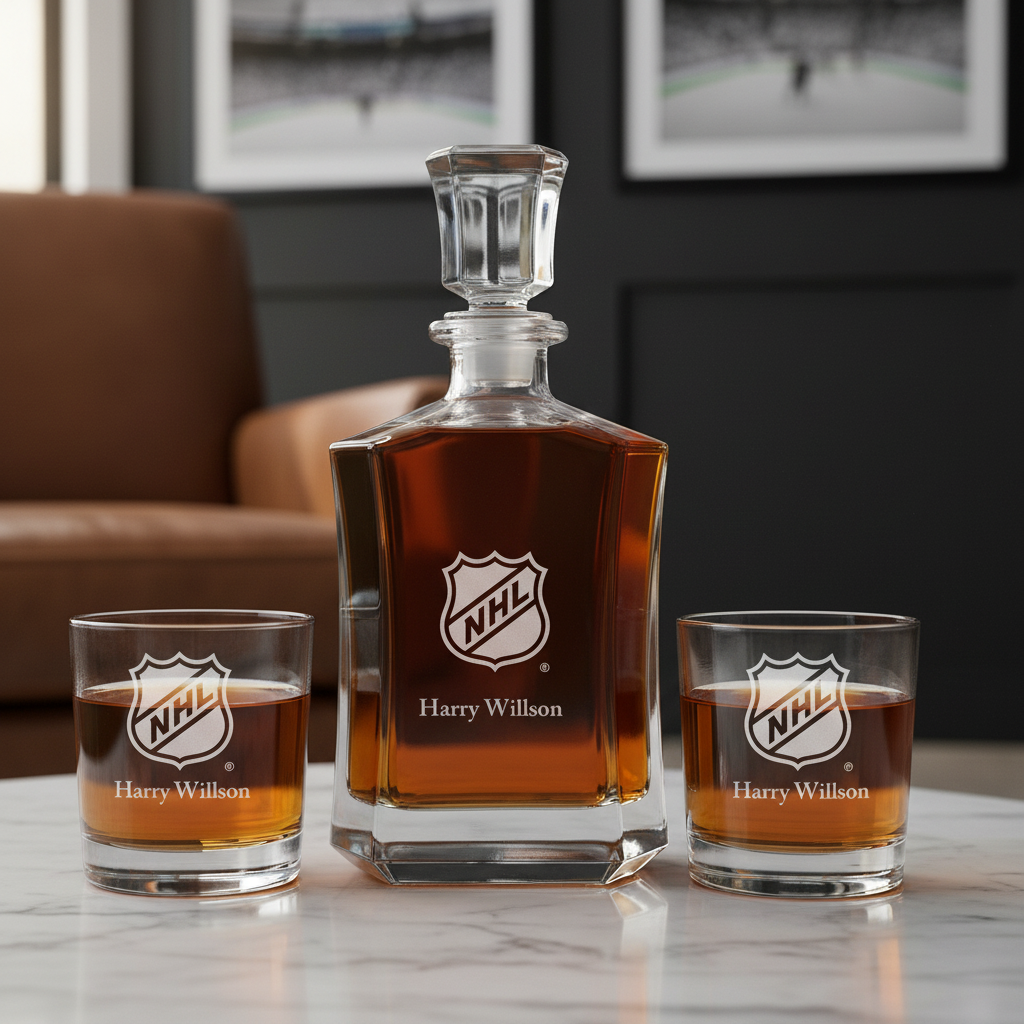 Personalized Hockey NHL - Custom Crown Decanter Set - Hockey Fanatic Gift Ideas