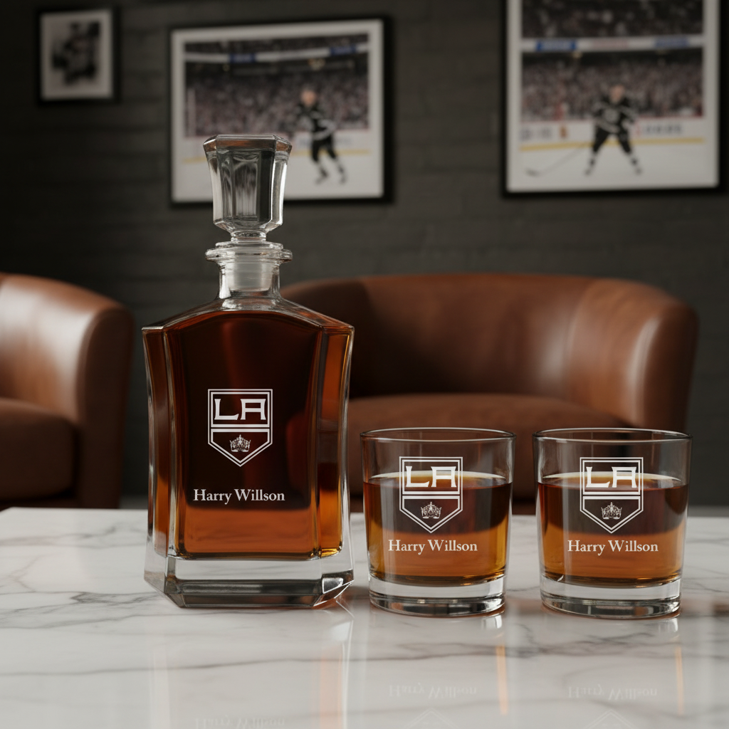 Personalized Hockey LA Kings - Custom Crown Decanter Set - Hockey Fanatic Gift Ideas
