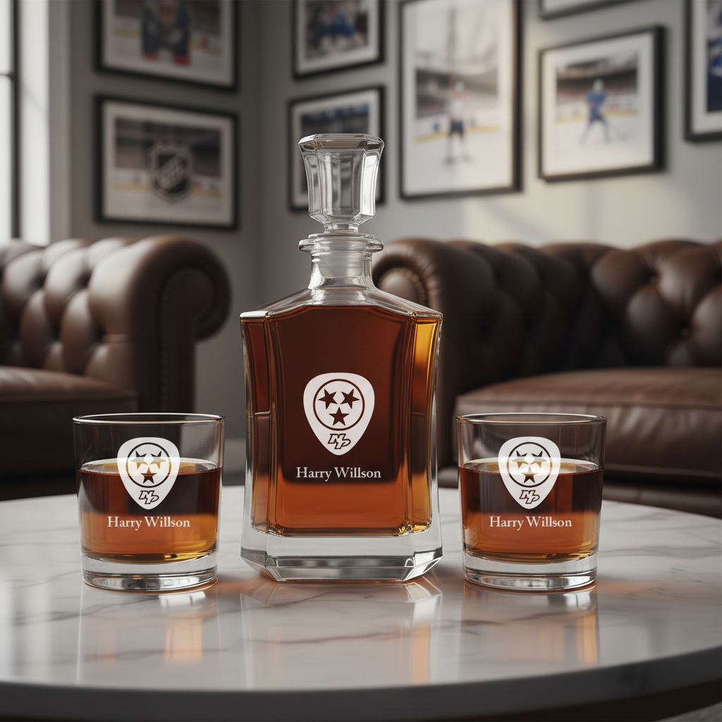 Personalized Hockey Nashville Predators Emblem - Custom Crown Decanter Set - Hockey Fanatic Gift Ideas