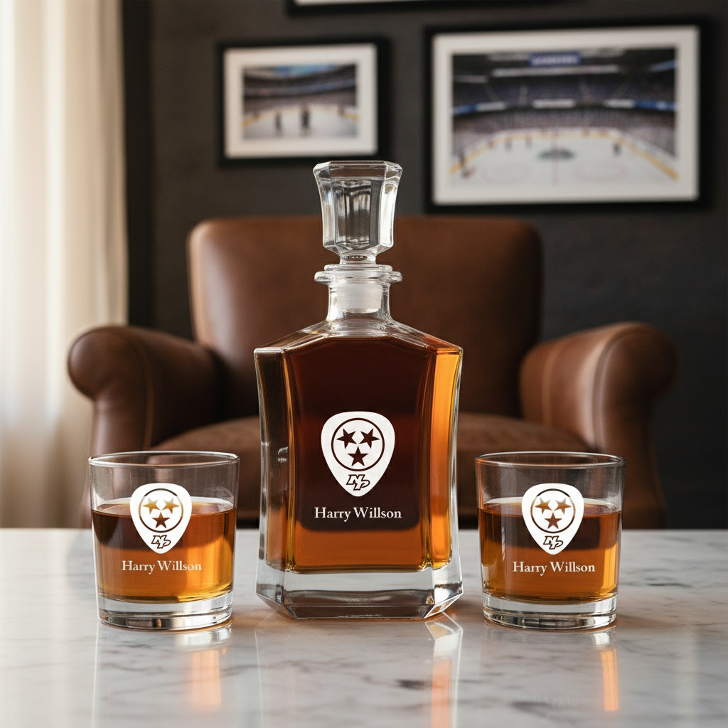 Personalized Hockey Nashville Predators Emblem - Custom Crown Decanter Set - Hockey Fanatic Gift Ideas
