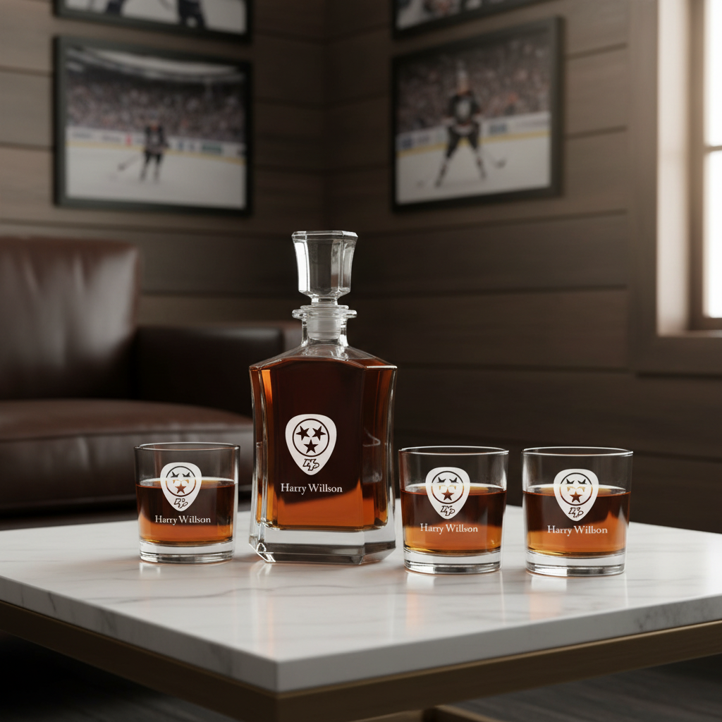 Personalized Hockey Nashville Predators Emblem - Custom Crown Decanter Set - Hockey Fanatic Gift Ideas