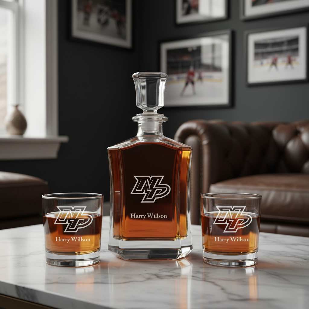 Personalized Hockey Nashville Predators Letter Emblem - Custom Crown Decanter Set - Hockey Fanatic Gift Ideas