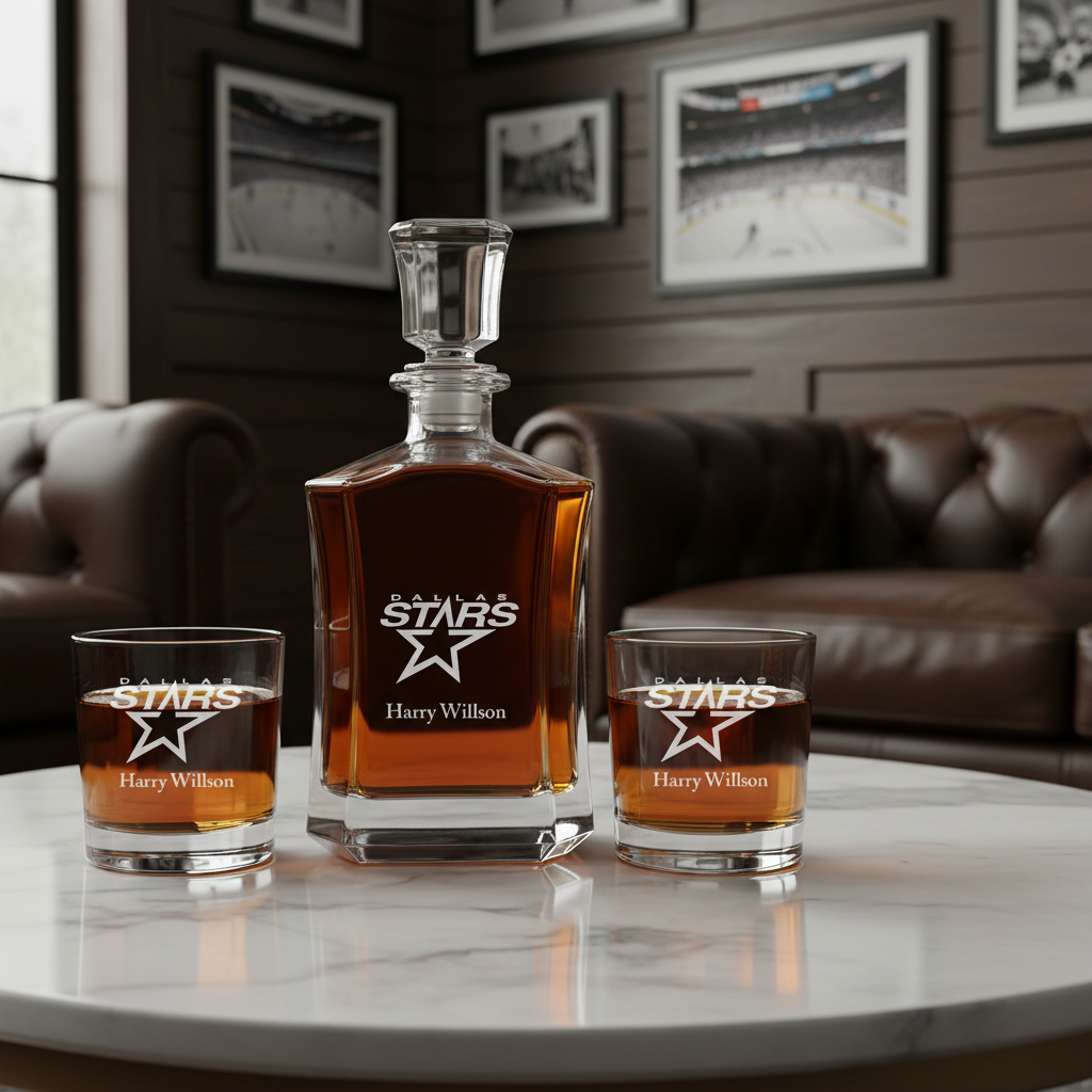 Personalized Hockey Dallas Stars - Custom Crown Decanter Set - Hockey Fanatic Gift Ideas