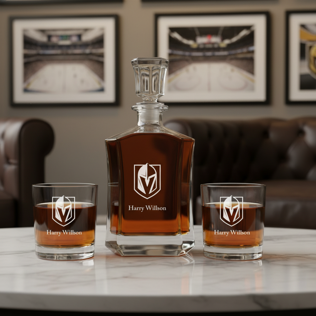 Personalized Hockey Vegas Golden Knights - Custom Crown Decanter Set - Hockey Fanatic Gift Ideas