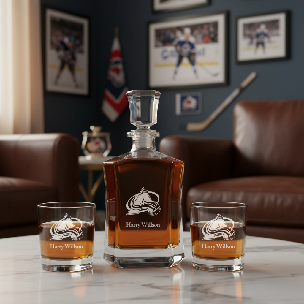 Personalized Hockey Colorado Avalanche Emblem - Custom Crown Decanter Set - Hockey Fanatic Gift Ideas