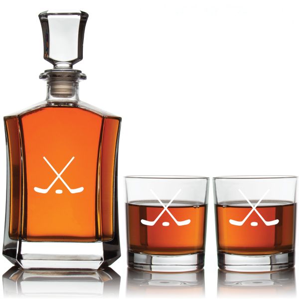 Personalized Hockey Sticks - Custom Crown Decanter Set - Hockey Fanatic Gift Ideas