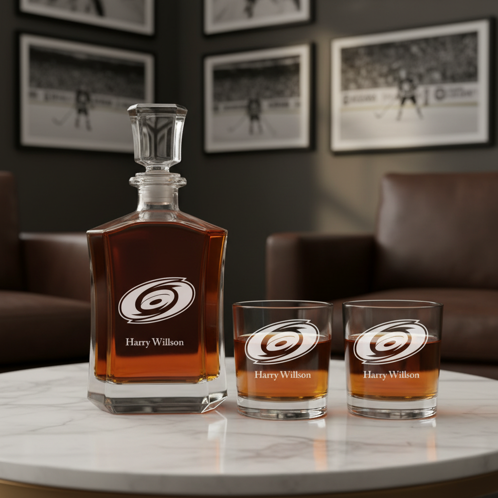 Personalized Hockey Carolina Hurricanes - Custom Crown Decanter Set - Hockey Fanatic Gift Ideas