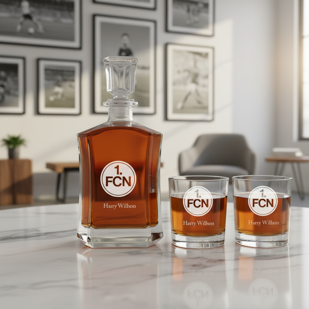 Engraved 1. FC Nurnberg - Personalized Crown Decanter Set with Whiskey Glasses