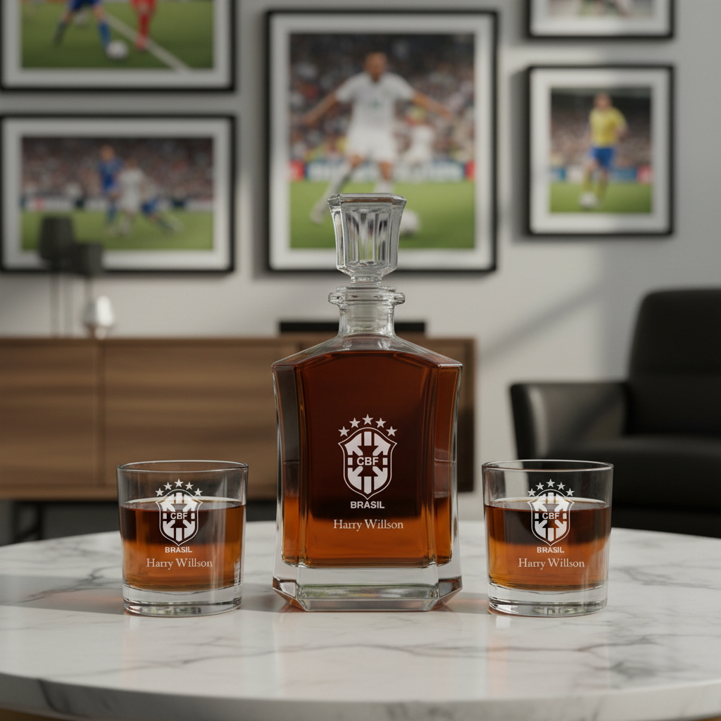 Engraved Brazilian Football Confederation - Personalized Crown Decanter Set with Whiskey Glasses