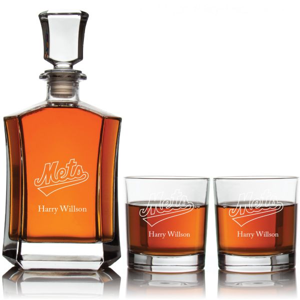 Engraved Mets - Personalized Crown Decanter Set with Whiskey Glasses
