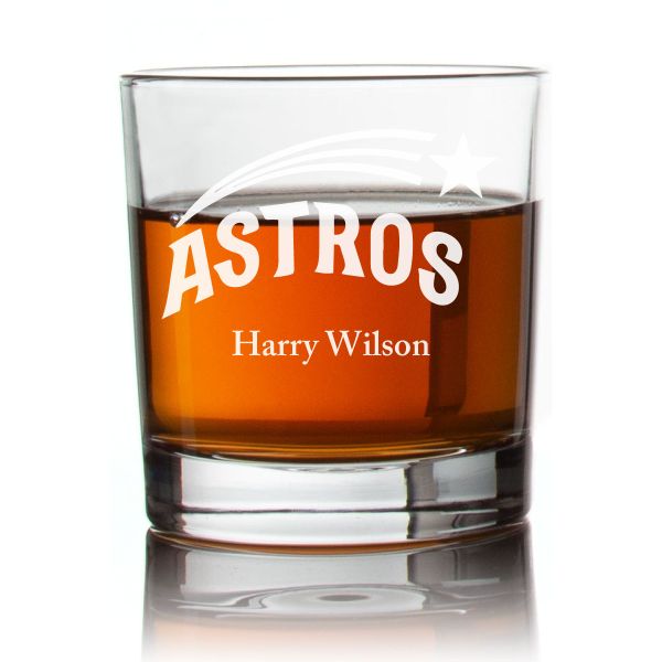 Engraved Astros Rocks Glass - Personalized Whiskey Glasses - Man Cave Gift Ideas - Gifts For Him - Baseball Fanatics - 2pcs