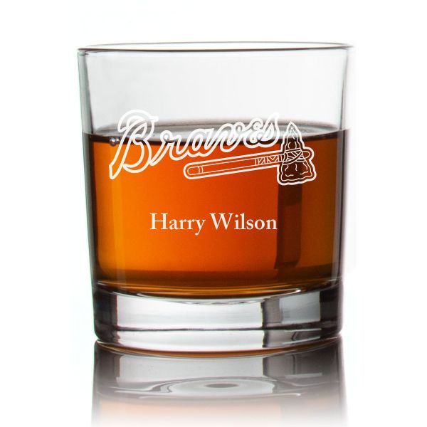 Engraved Braves Rocks Glass - Personalized Whiskey Glasses - Man Cave Gift Ideas - Gifts For Him - Baseball Fanatics - 2pcs