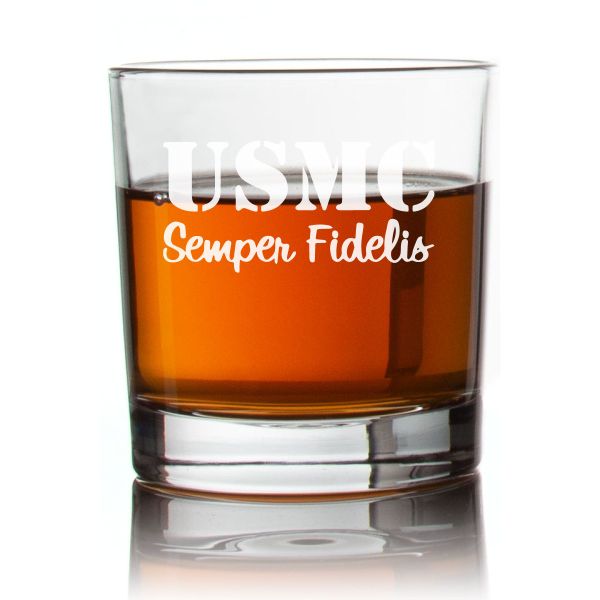 Engraved USMC Semper Fidelis Rocks Glass - Personalized Whiskey Glasses - Man Cave Gift Ideas - Gifts For Him - 2pcs