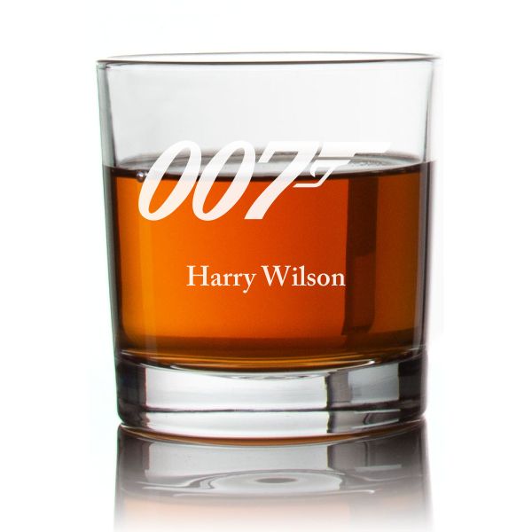 Engraved 007 Rocks Glass - Personalized Whiskey Glasses - Man Cave Gift Ideas - Gifts For Him - 2pcs