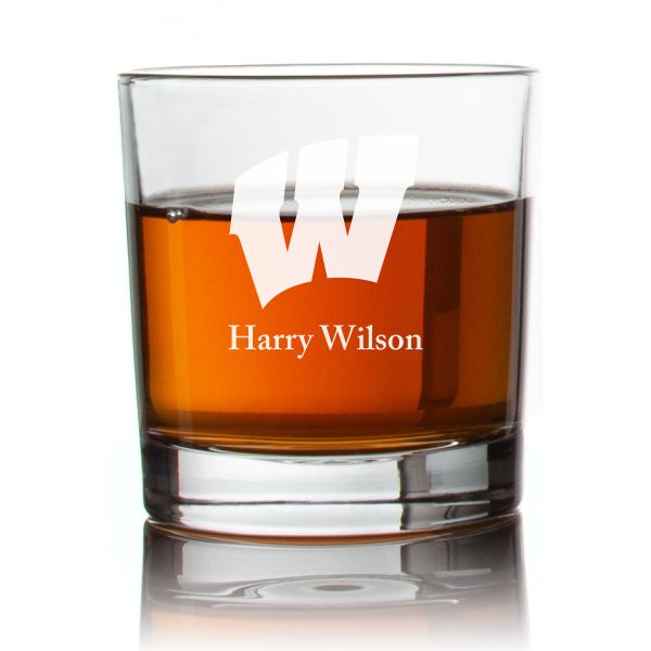Engraved Wisconsin Badgers Rocks Glass - Personalized Whiskey Glasses - Man Cave Gift Ideas - Gifts For Him - 2pcs